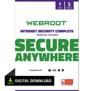 Webroot Internet Security Complete with Antivirus Protection for 5 Device, 1 Year Subscription